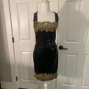 Niteline by Della Roufogali Black Sequin Beaded Evening Dress Size 8